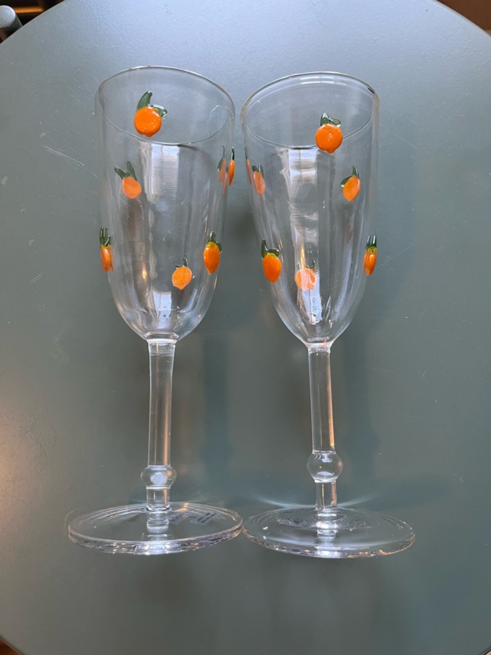 Anthropologie Icon Flute Glasses. Set of 2. Oranges